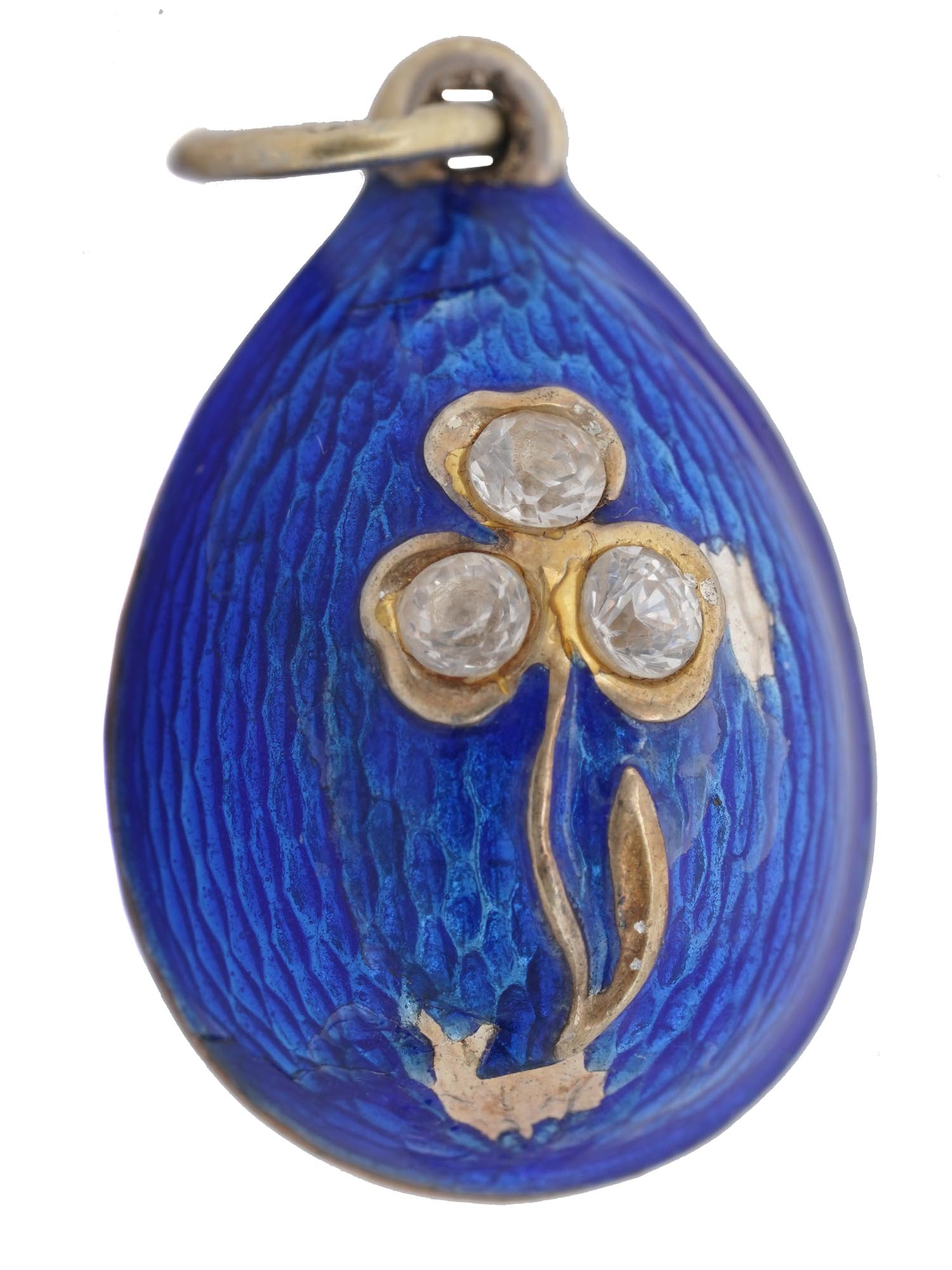 RUSSIAN SILVER DIAMONDS ENAMEL EASTER EGG PENDANT PIC-0